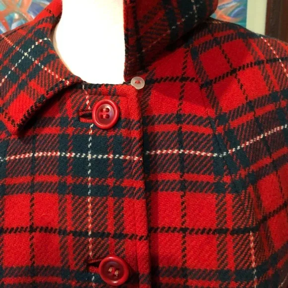 Pendleton Wool Red Plaid Coat Vtg. 50's - Small Perfect for Fall & the Holidays - Picture 12 of 15